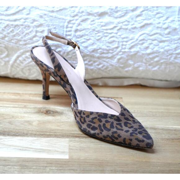 Stuart Weitzman Leopard Print Suede Slingbacks Pumps Kitten Heels Size 6 - Picture 1 of 11